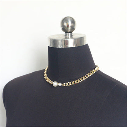Punk Link Chain Necklace Classic White Baroque Pearl