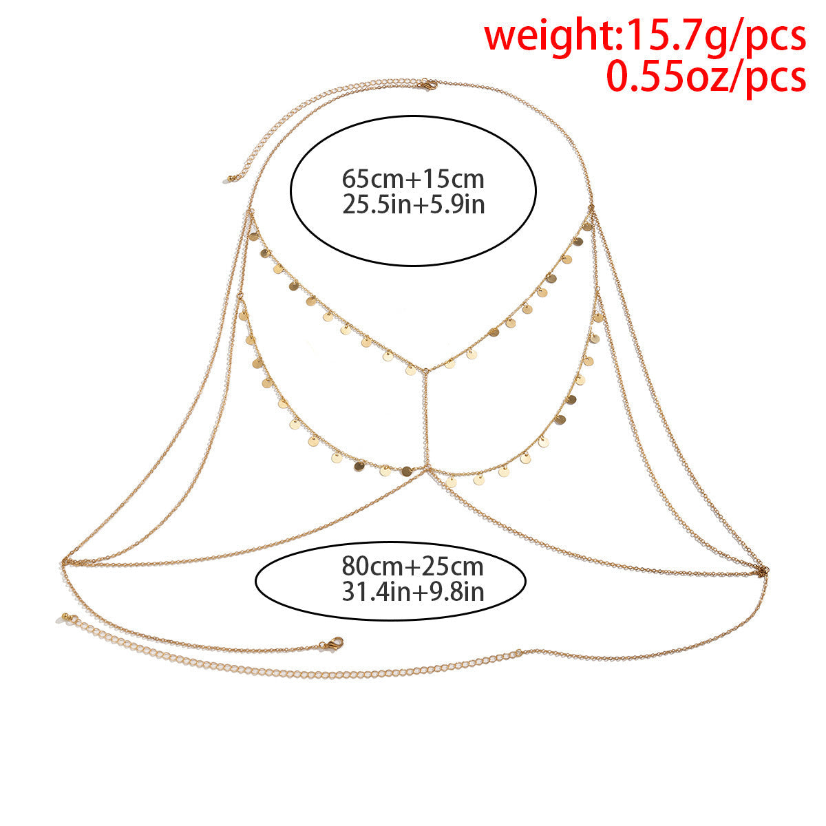Multi-Layer Metal Small Round Piece Tassel Chest Chain Body Chain