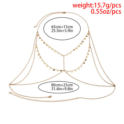 Multi-Layer Metal Small Round Piece Tassel Chest Chain Body Chain