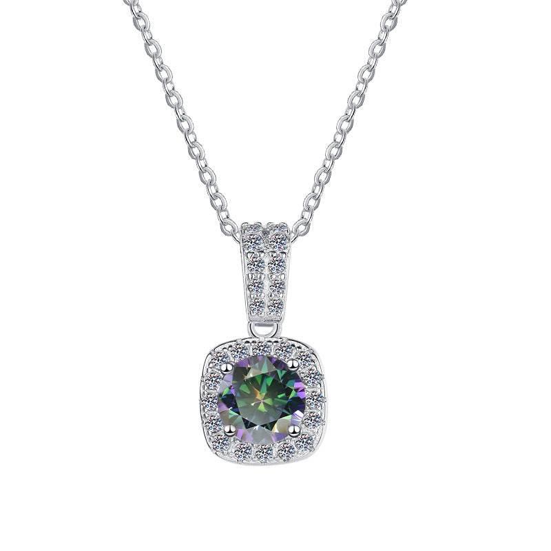 S925 Colorful Moissanite Pendant Necklace with Pavé-Set Halo & Hoop, 1ct D-Grade VVS1 Moissanite in 12 Dazzling Colors with GAR Certification