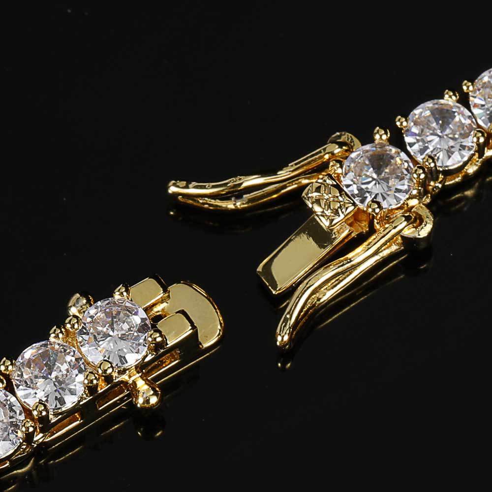 Hip Hop Iced Out Tennis Chain Bracelet, 18K Gold & White Gold Plated, 3–6mm CZ Iced Out Bling Jewelry