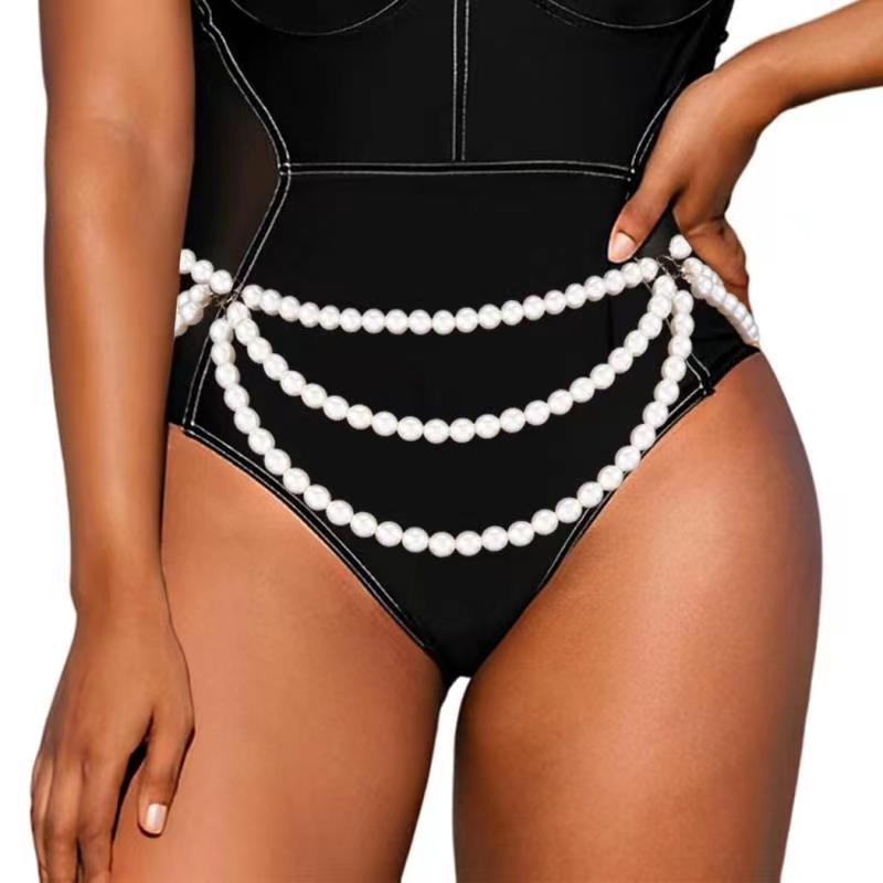White Pearl Tassel Hip Belly Body Chain