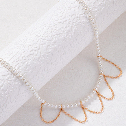 Tassel Round Pearl Choker Chain Pendant Necklace