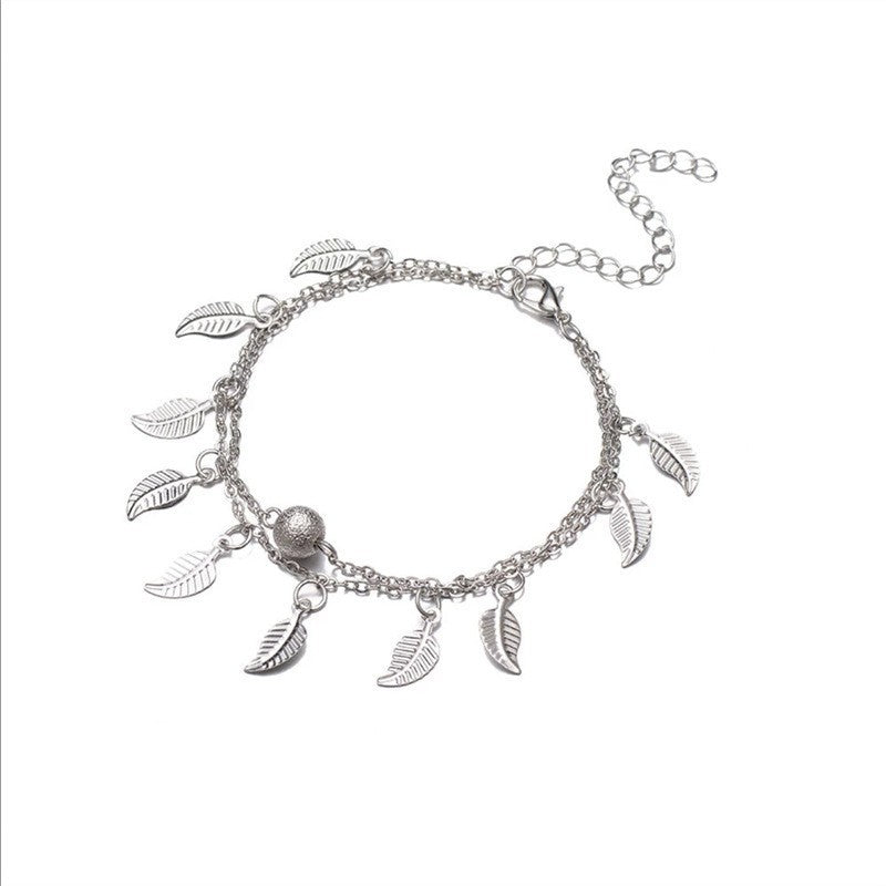 Beach Leaf Shape Layered Tassel Foot Chain