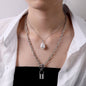 Heart Star Charm Paperclip Chain Choker Necklace Layered Lock Pendant