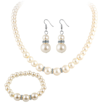 3 PCS Set Pearl Necklace Bracelet Earring Party Jewelry Set