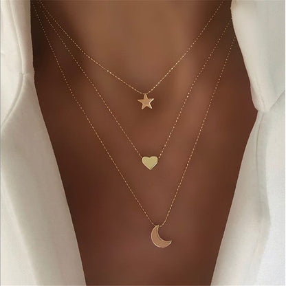 Chain Moon Star Heart Necklace Women Multi Layer