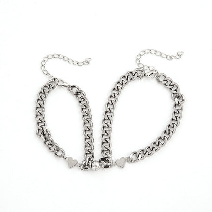 2 Pcs/set Couple Lover Bff Alloy Magnetic Cuban Bracelet