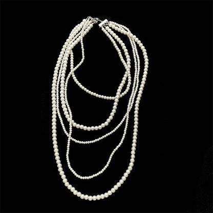 Layers Pearl Beaded Necklace Long Jewelry Women