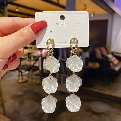 Elegant Glossy White Flower Petal Earrings