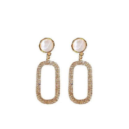 Hollow Rectangle Full Crystal Rhinestone Earrings