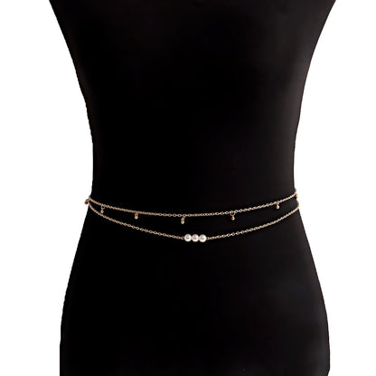 Vintage Double Layer Pearl Bead Chain Belly Chain
