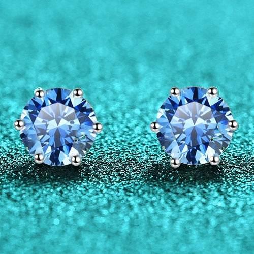 S925 Colorful Moissanite & CZ Classic 6-Prong Stud Earrings For Men Women Gift