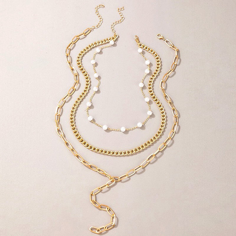 Layer Long Chain Necklace Pearl Charm Jewelry