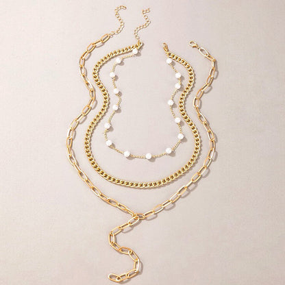 Layer Long Chain Necklace Pearl Charm Jewelry