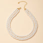 Faux Pearl Layered Three Strand Necklace Vintage