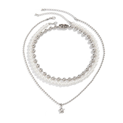 Punk Sweet Cool Multi-layer Pearl Beaded Necklace Star Pendant
