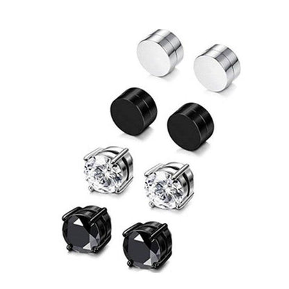 Magnetic CZ Stud Earrings for Men Women, Multi Sets 6mm Non-Piercing Clip On Hypoallergenic Stainless Steel
