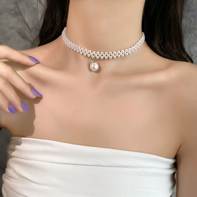 Sense Rhinestone Pearl Woven Elegant Fashionable Beaded Necklaces