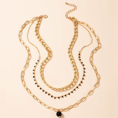 Black bead Charm Chain Necklace for Women