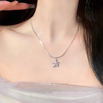 Pink Stone Flower Star Necklace