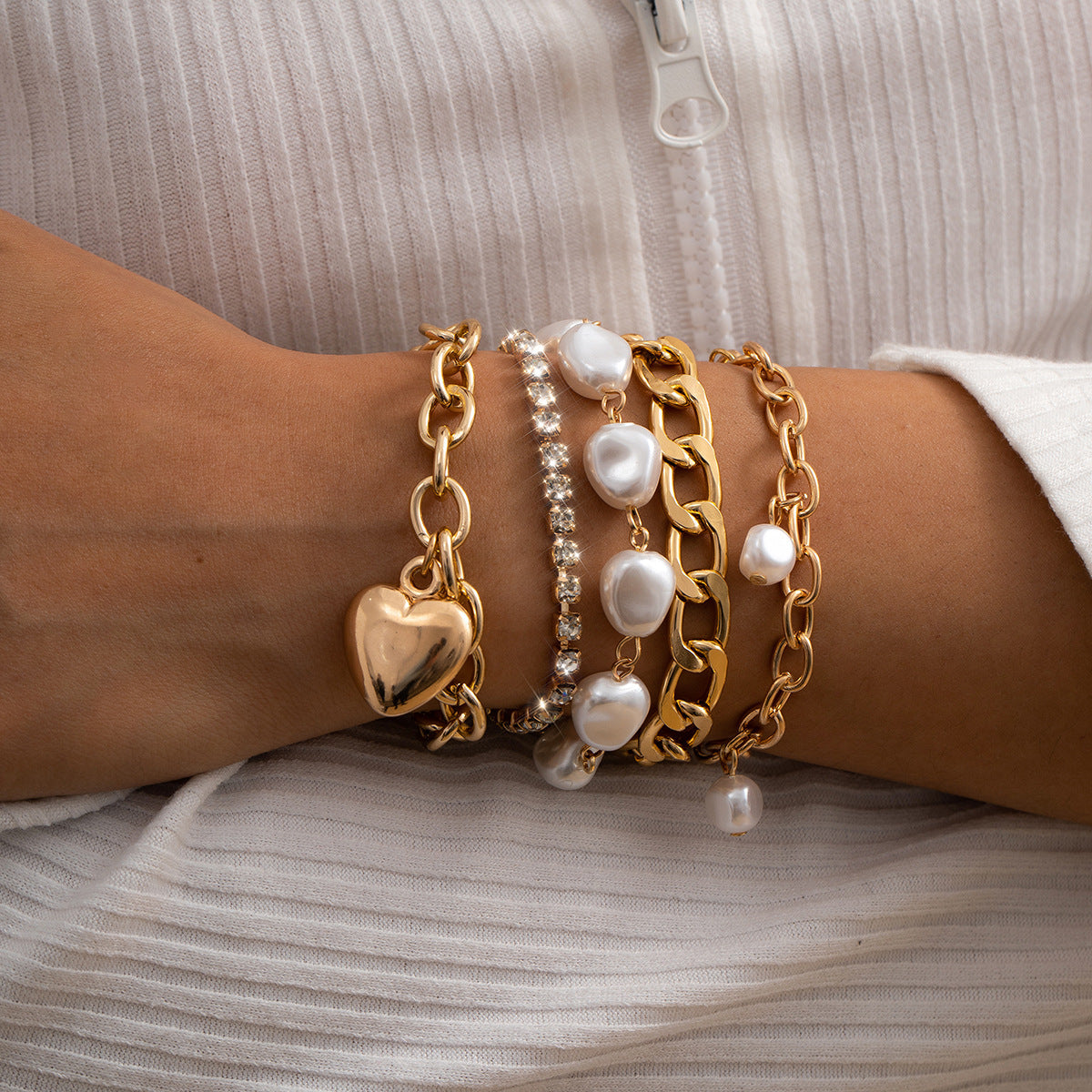 Fashion Curb Cuban Chain Bracelets Set
