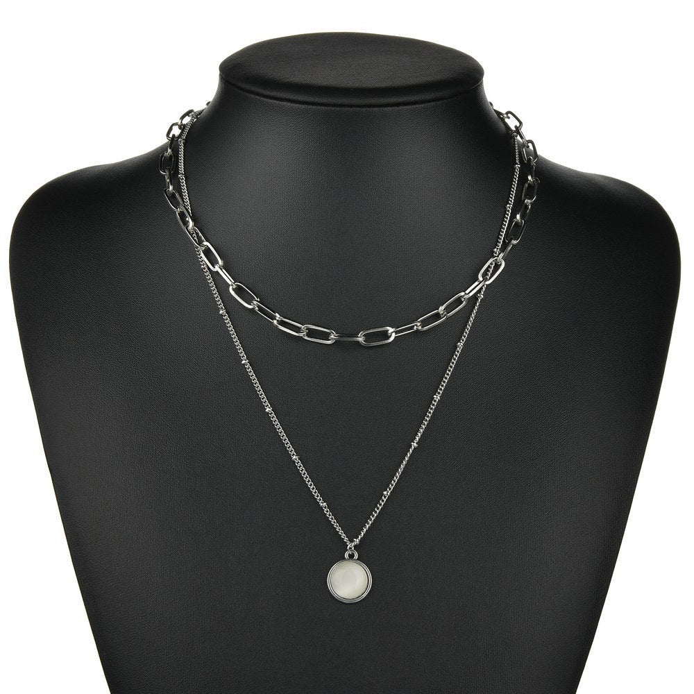 Multi-Layer Chain Opal Pendant Necklace
