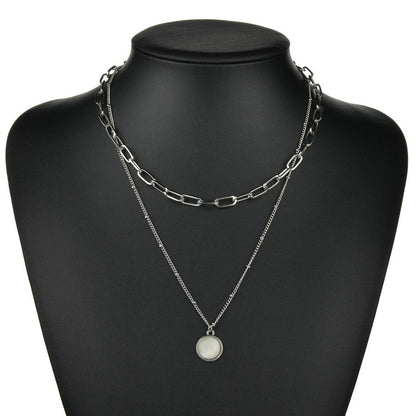 Multi-Layer Chain Opal Pendant Necklace