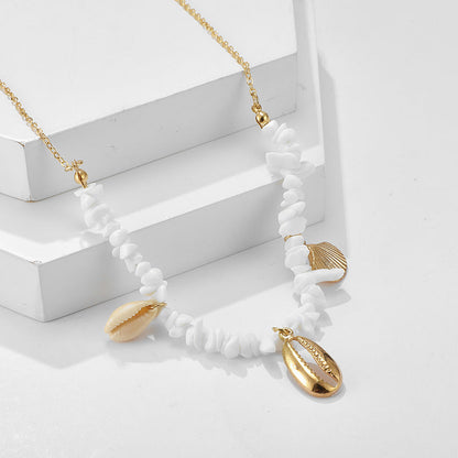 Starfish Shell Stone Pendant Necklace for Women