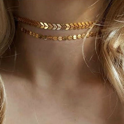 Layered Choker Metal Disc Chain Necklace