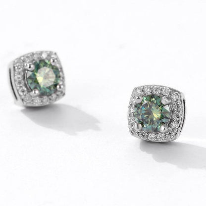 S925 Magnetic Multicolor Moissanite Square Halo Stud Earrings for Men Women, 0.5/1ct Round Cut