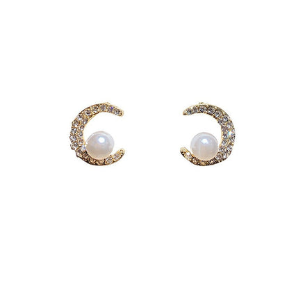 Pearl Studded Moon Earrings