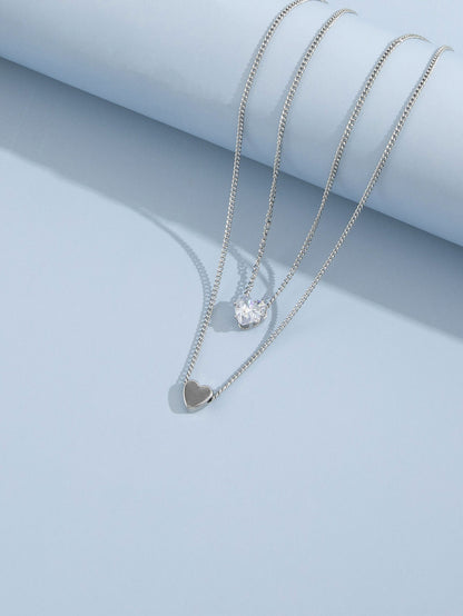 Pearl Heart Pendant Necklace Chain Choker Double Layer