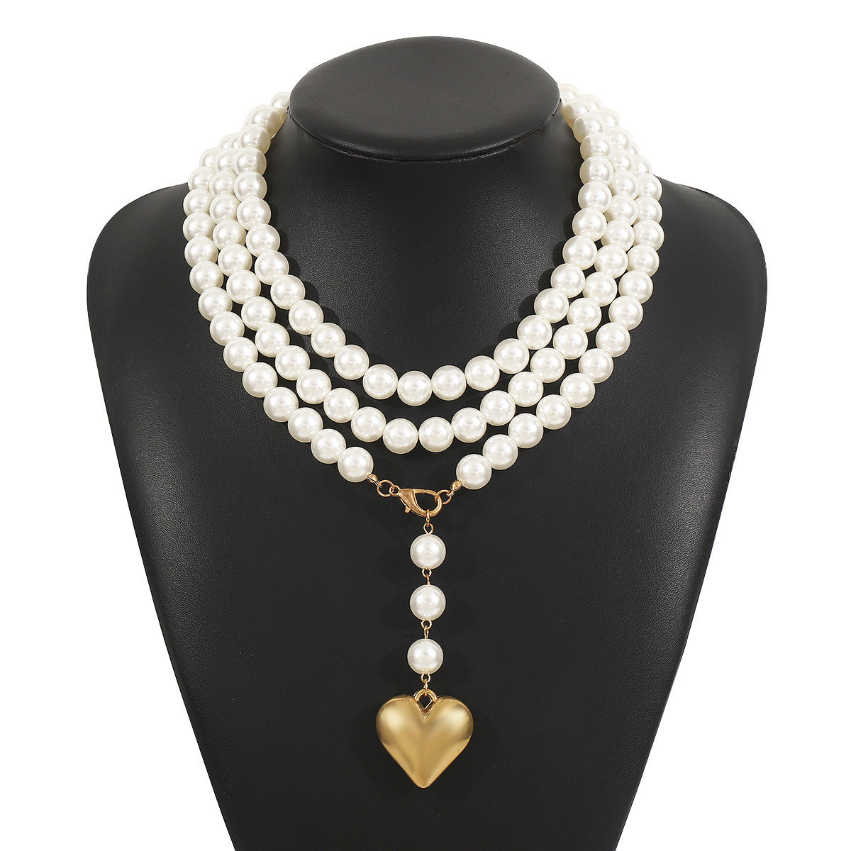 Bohemia Multilayer Long Pearl Chain Necklace Love Heart Pendant
