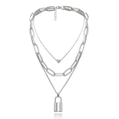 Multi-layer Chain Heart Lock Shaped Pendant Necklace