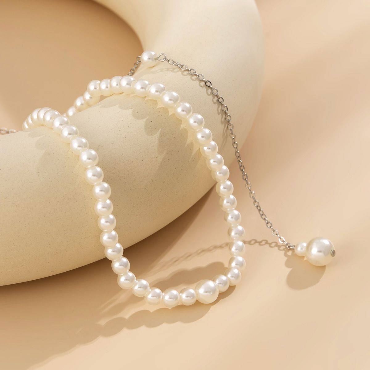Imitation Pearl Tassel Back Chain Necklace