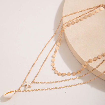 Multi Layer Chain Shell Choker Pendant Necklace