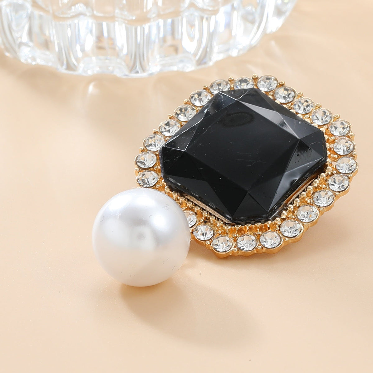 Square Rhinestone Simple Pearl Drop Earring