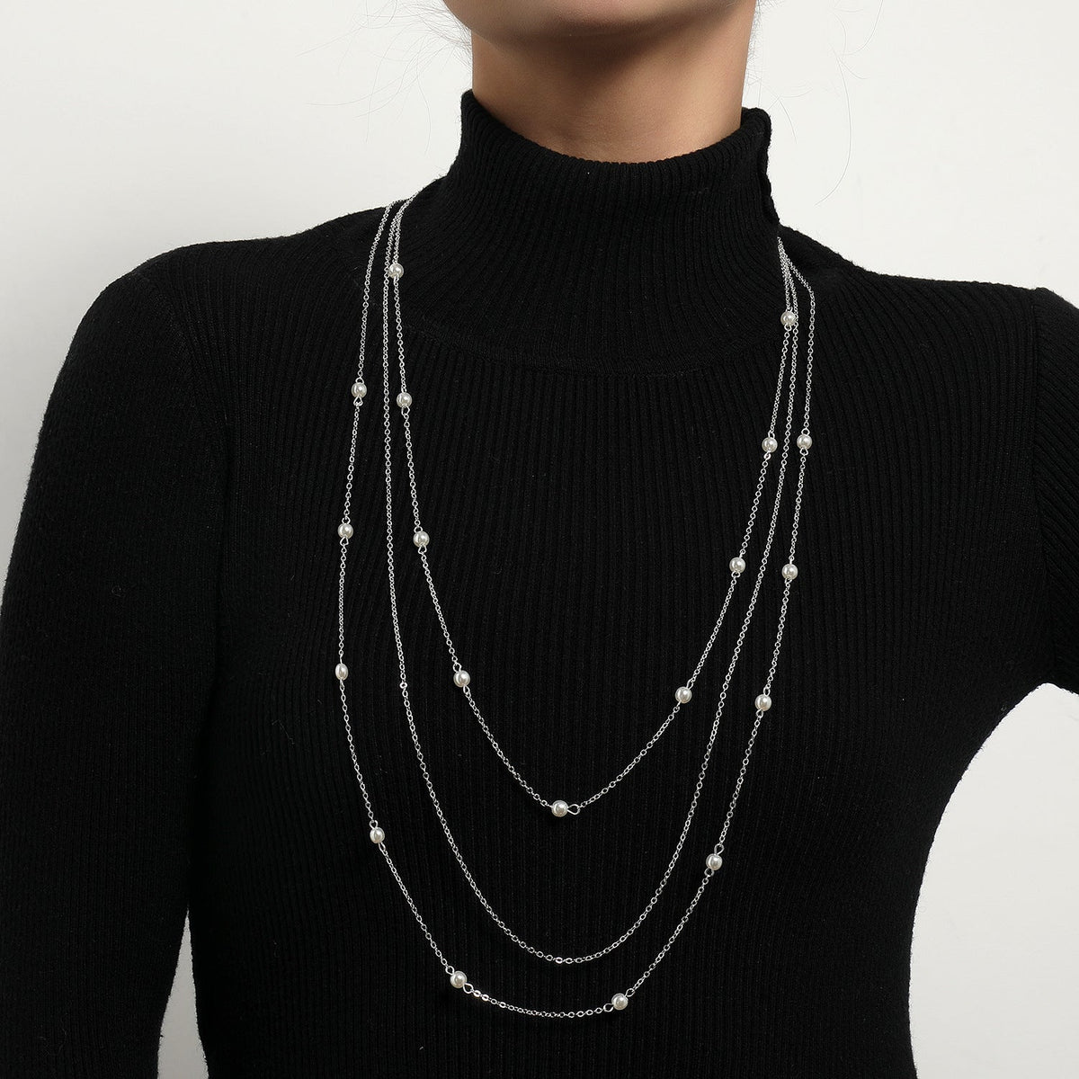 Multi Layer Pearl Necklace Choker Jewelry Long Chain Necklaces
