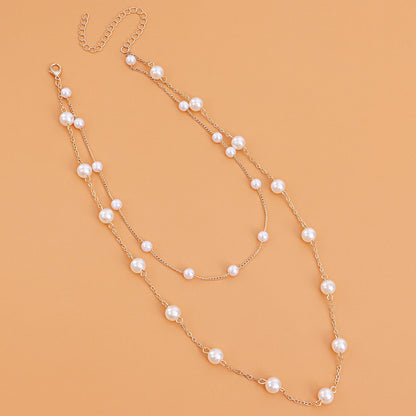 Elegant White Pearl Chain Necklace Women Collar