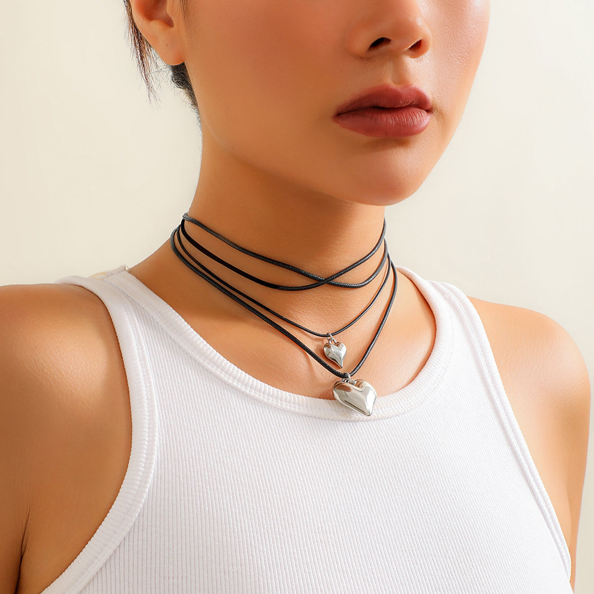 Heart Pendant Black Leather Wax Necklace
