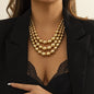 Multi Layer Geometric Gold Bead Necklace Bracelets Earring Set