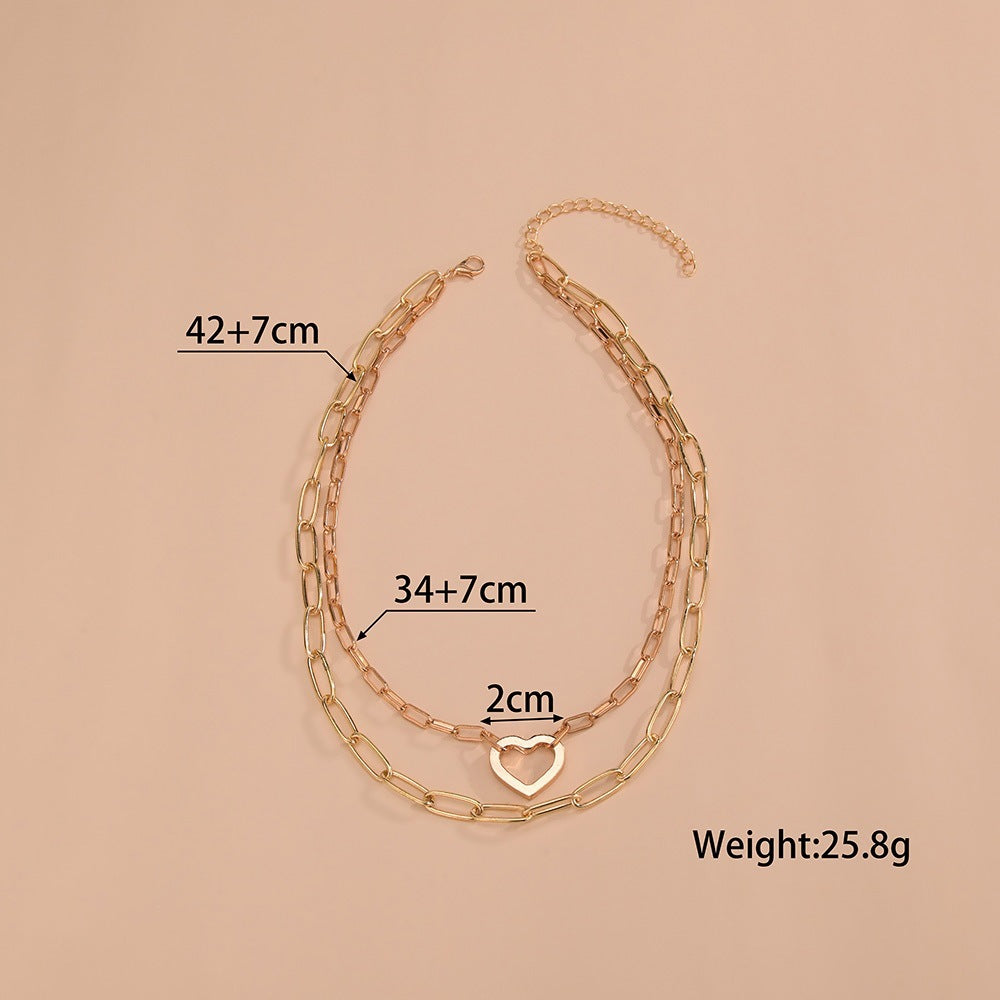 Punk Chunky Choker Double Heart Multi Layer Paper Clip Necklace