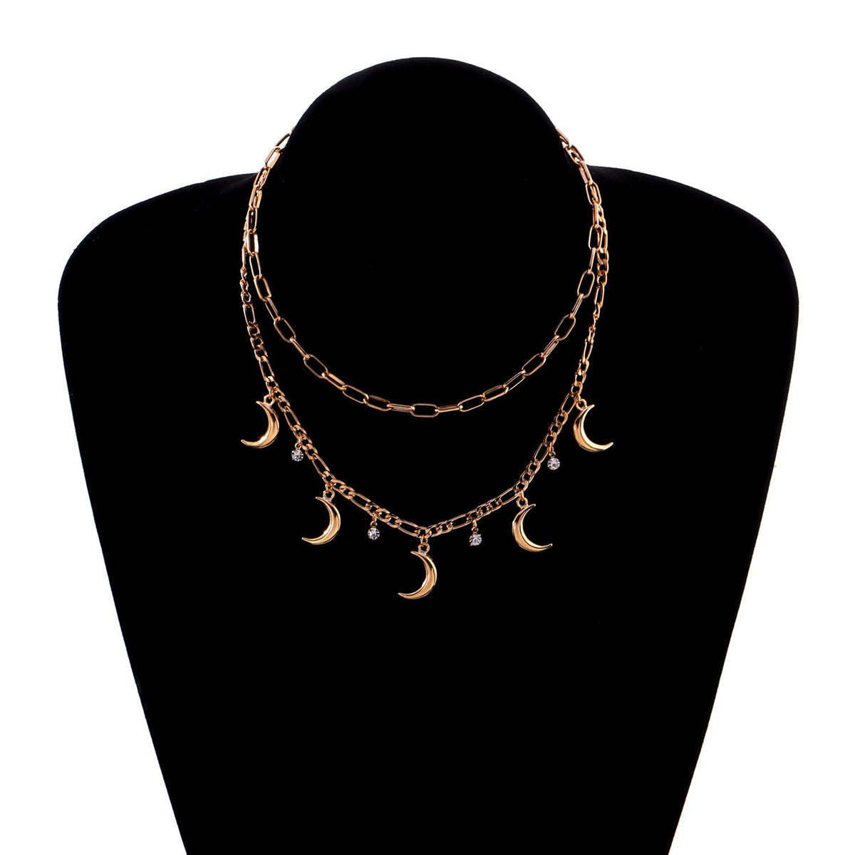 Vintage Jewelry Multi Moon Charm Layered Chain Necklace