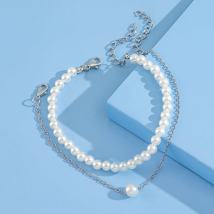 Round Imitation Pearl Chain Anklet Jewelry