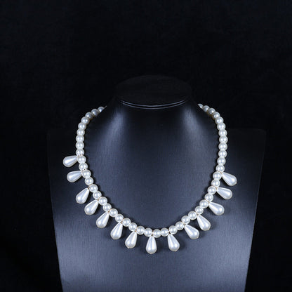 Women Faux Pearl Tassel Necklace