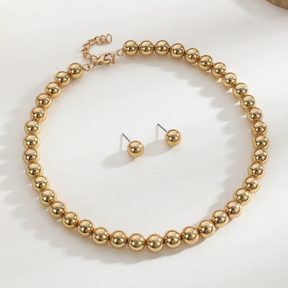 Geometric Round Metallic Beads Choker Necklace Jewelry Set