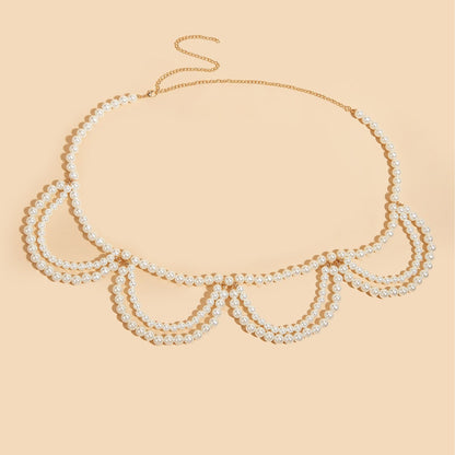 Multi-Layer Pearl Body Chain Circular Tassel Bead Skirt Belt