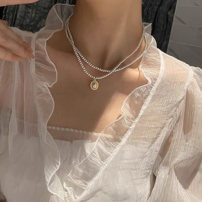 Vintage Double Layer Small Pearls Necklace Women Elegant Glass Pearl