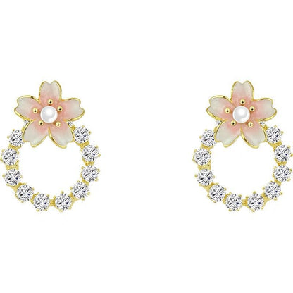 Pink Cherry Blossom Wreath Stud Earrings